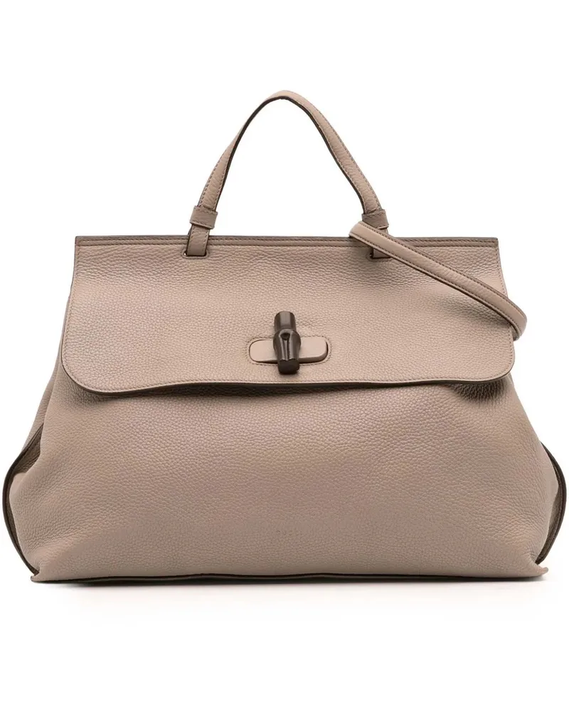 Gucci Hobo Bags Large Leather Bamboo Daily Satchel braun Braun