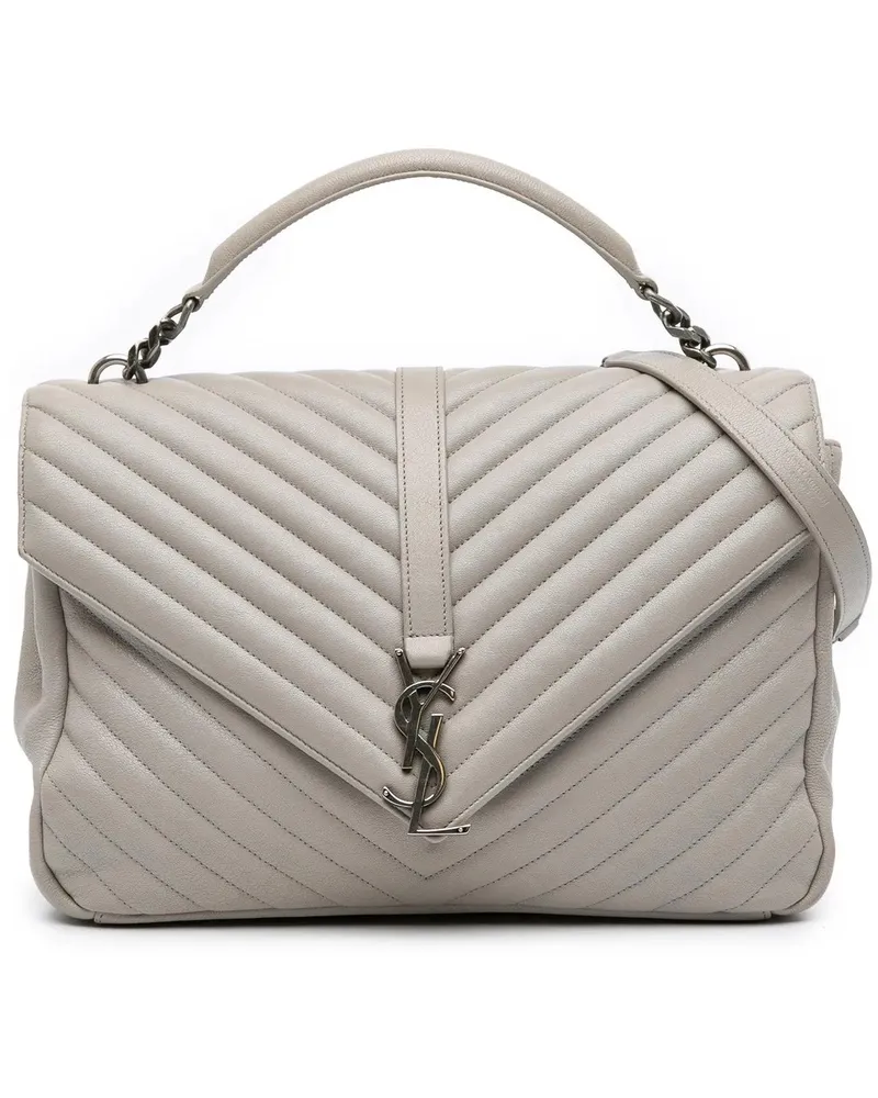 Saint Laurent Hobo Bags Large Chevron Sheepskin Monogram College Satchel grau Grau