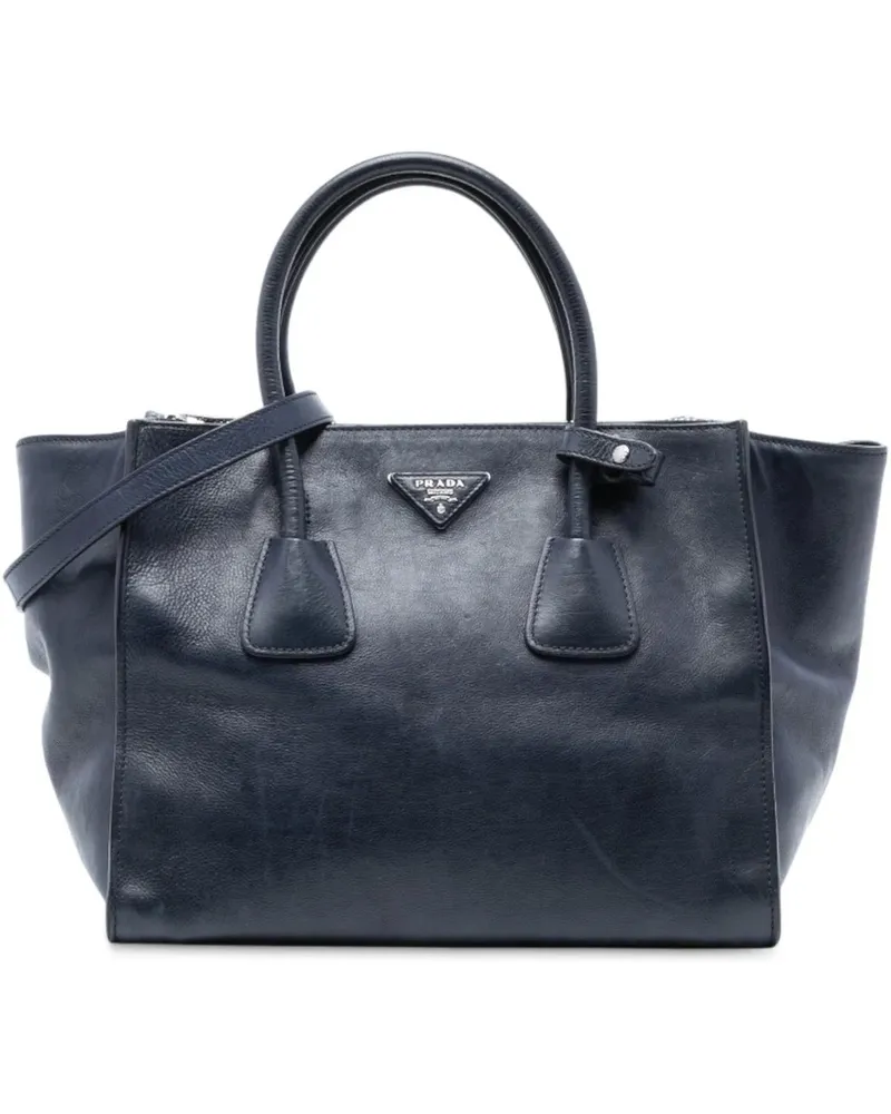 Prada Hobo Bags Glace Calf Twin Pocket Double Handle Satchel blau Blau