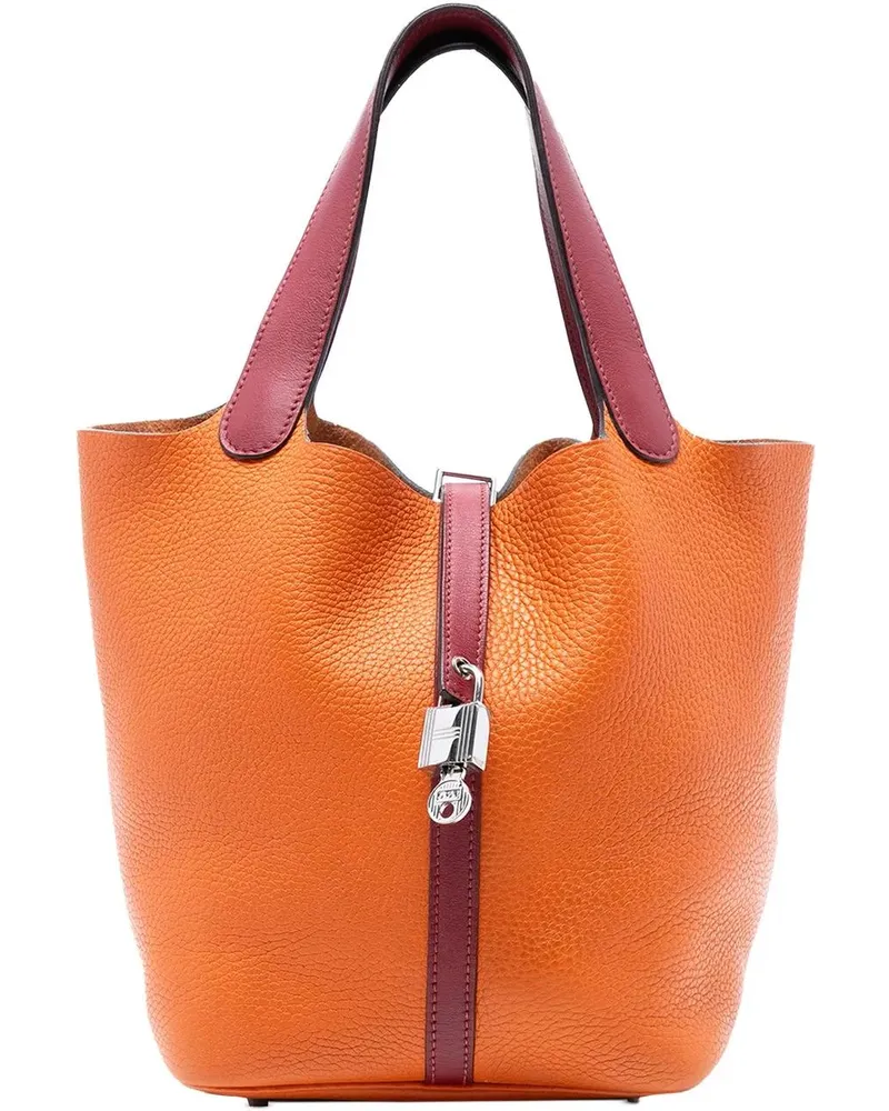 Hermès Crossbody Bags Bicolor Clemence and Swift Picotin Lock 22 orange Orange