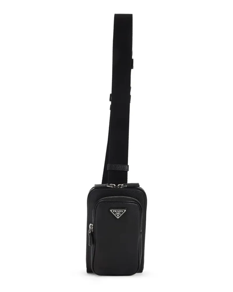 Prada Handyhüllen Textured Black Calf Leather Phone Cover schwarz Schwarz