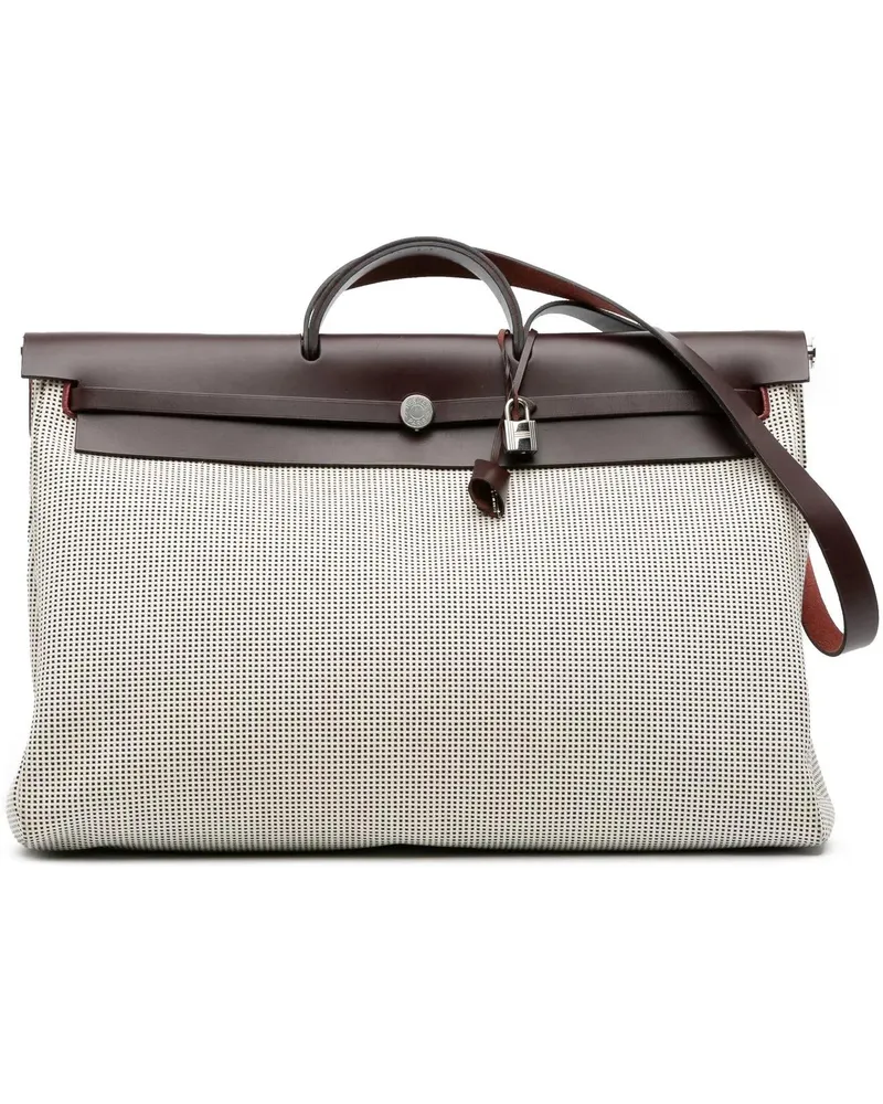 Hermès Weekender Toile Quadrille Vache Hunter Herbag Zip Cabine 50 braun Braun