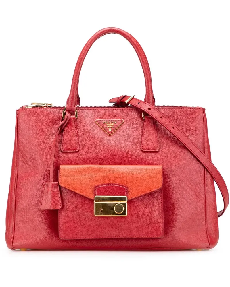 Prada Hobo Bags Saffiano Lux Galleria Double Zip Front Pocket Satc rot Rot