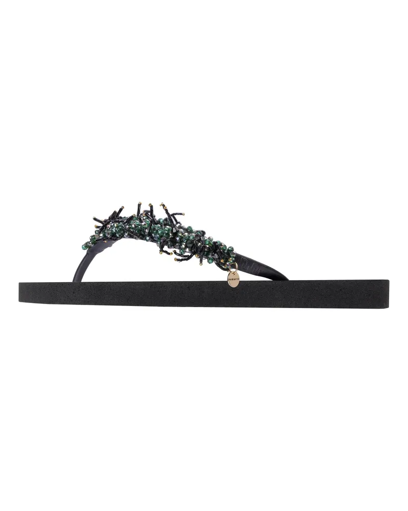 uzurii Slipper & Pantoletten Zehentrenner Silver Macrame Switch schwarz Schwarz
