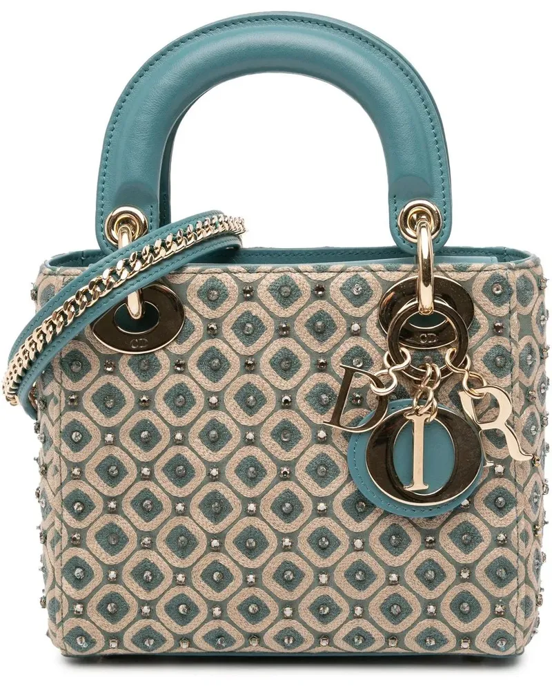 Dior Hobo Bags Mini Canvas Honeycomb Embroidery Crystal Lady Dior braun Braun