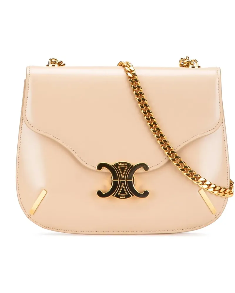 Celine Hobo Bags Teen Shiny Calfskin Triomphe Besace Clea Chain Cro braun Braun