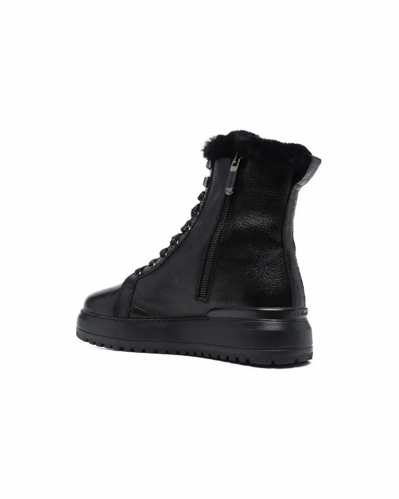 Baldinini Stiefel Smooth Black Leather Ankle Boots With Textured Fin schwarz Schwarz