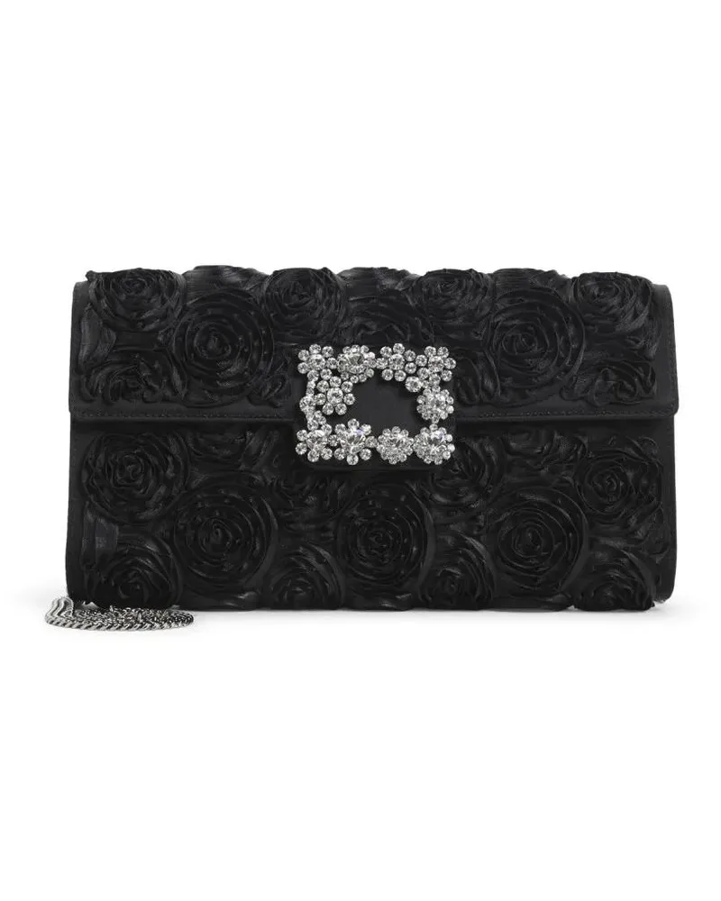 Roger Vivier Hobo Bags Textured Satin Clutch With Rosette Patterns schwarz Schwarz
