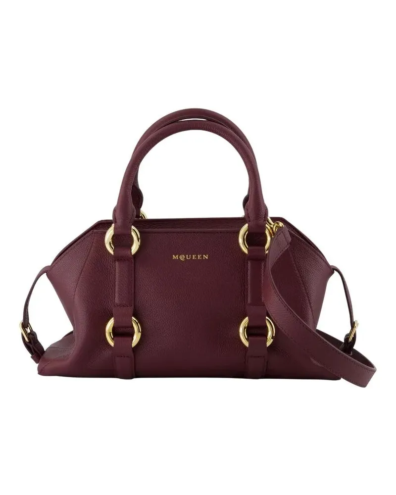 Alexander McQueen Clutches Compact Burgundy Calfskin Leather Purse schwarz Schwarz