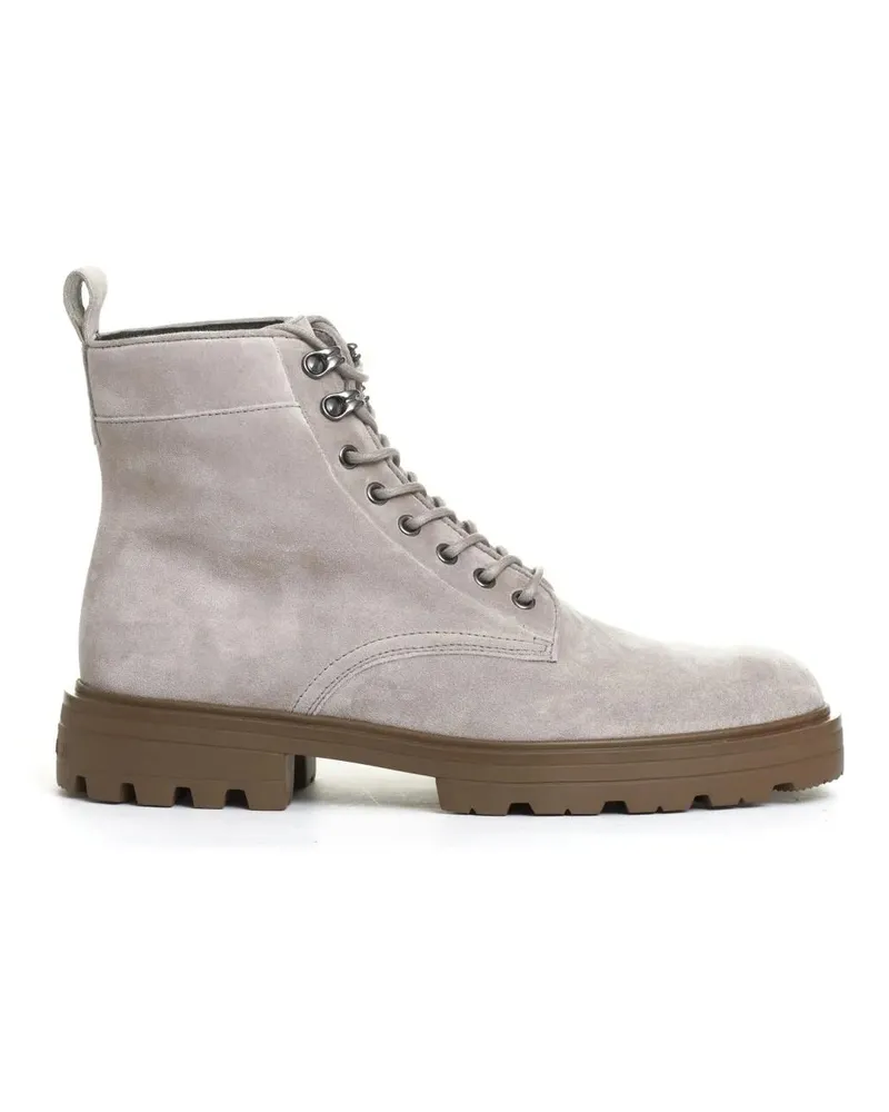 Hogan Stiefel Beige Suede Lace-Up Polish grau Grau