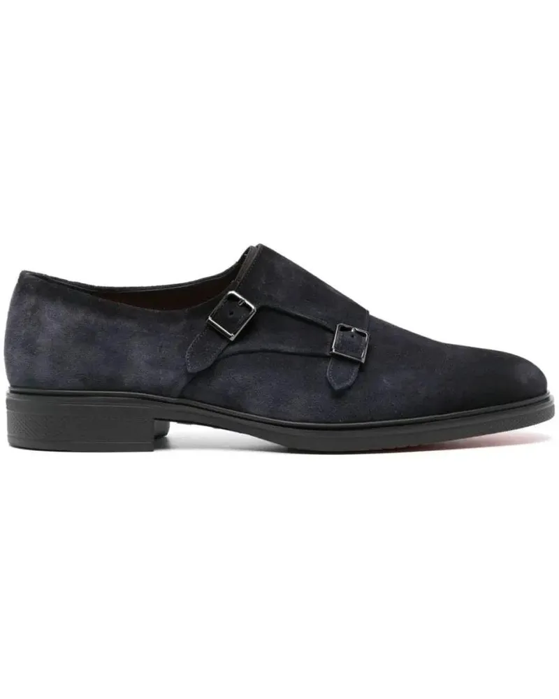Santoni Loafer Black Suede Moccasin With Double Monk Strap schwarz Schwarz
