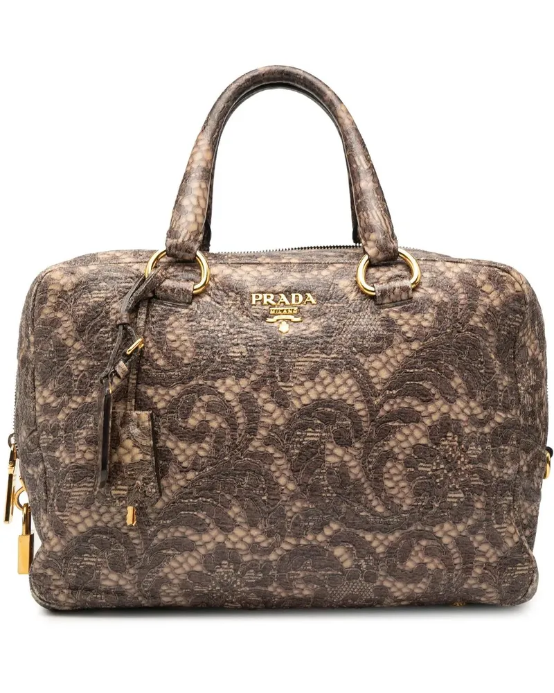 Prada Crossbody Bags Cervo Lux Lace Print Bauletto Handbag braun Braun