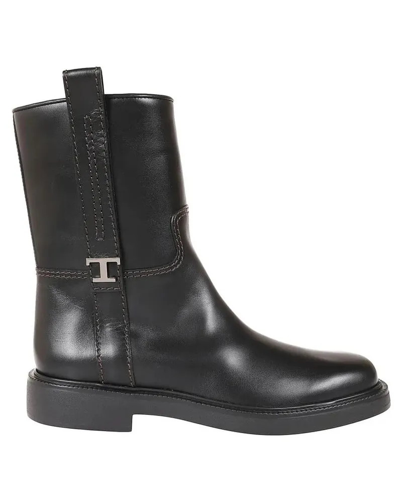 TOD'S Stiefel Refined Black Leather Ankle Boots With Block Heel schwarz Schwarz