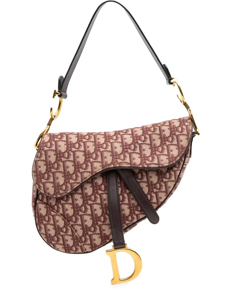 Dior Hobo Bags Oblique Canvas Saddle Bag rot Rot