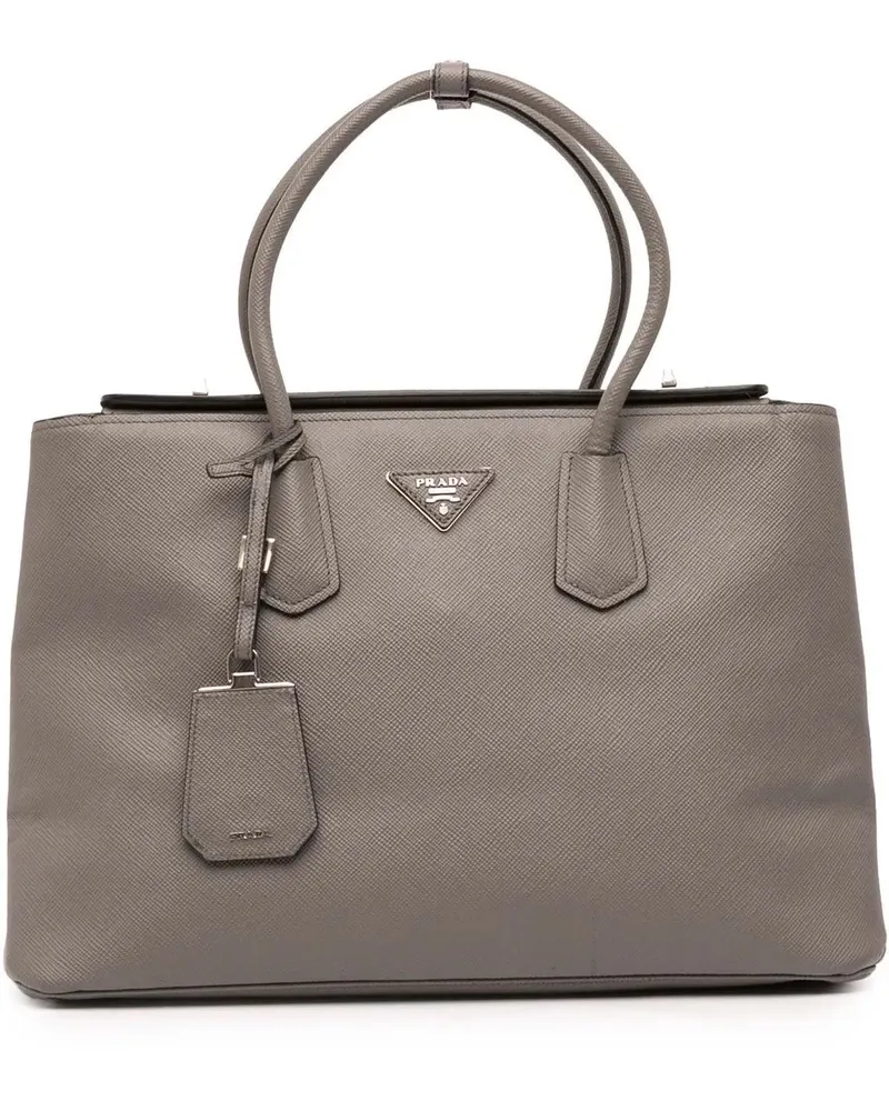 Prada Hobo Bags Saffiano Cuir Turnlock Twin Satchel grau Grau