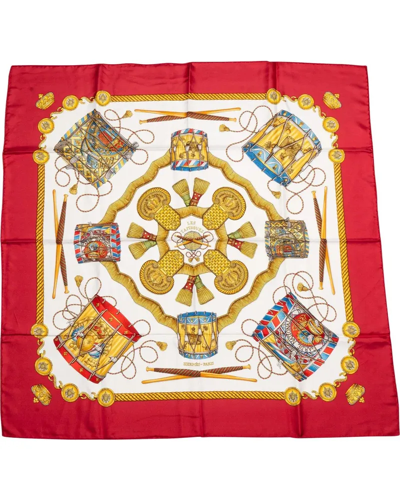 Hermès Tücher & Schals Hermes Classic Le Tambours Silk Carre 90 Scarf Tuc rot Rot
