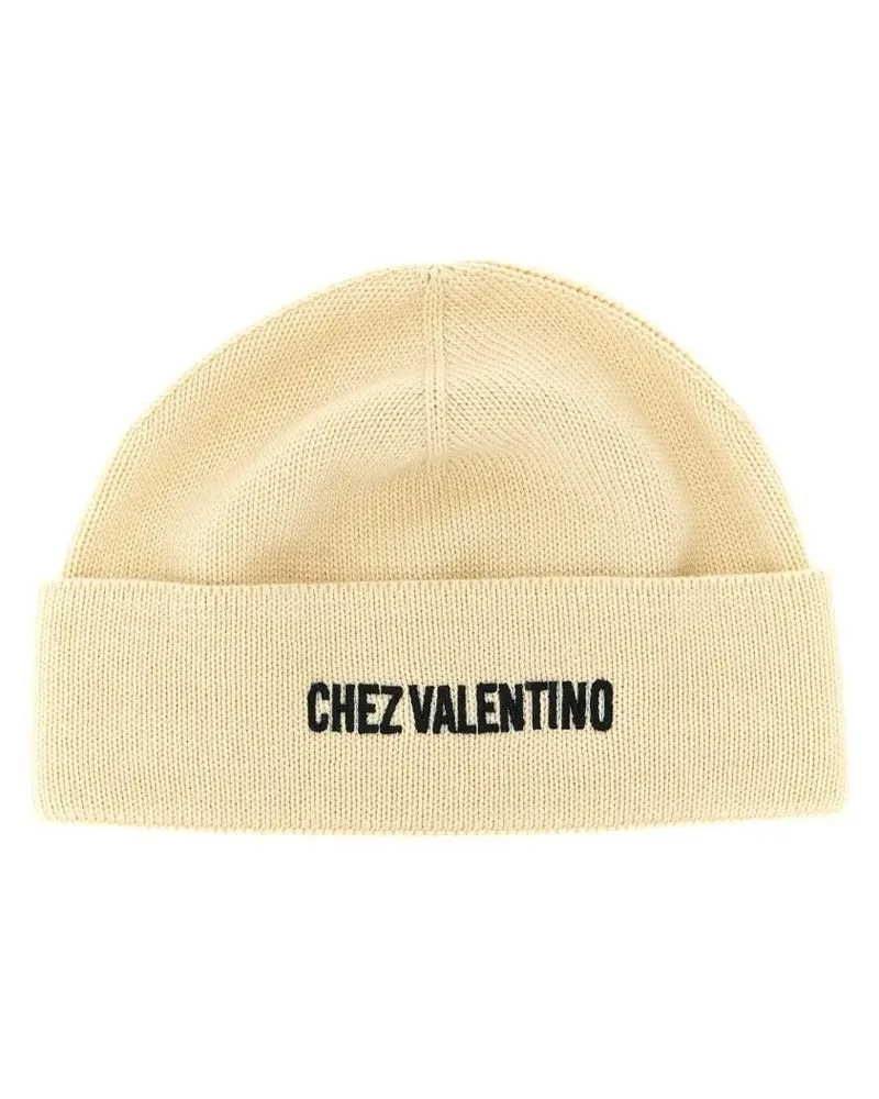 Valentino Garavani Caps & Mützen Knitted Virgin Wool Beanie beige Beige