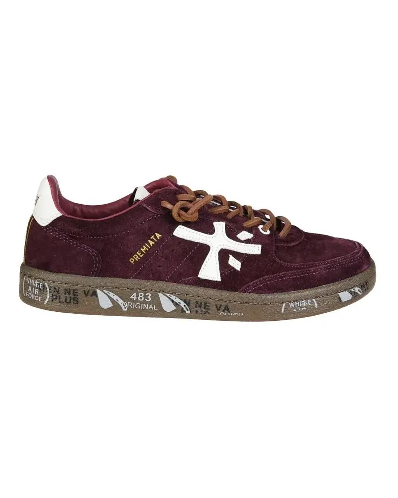 Premiata Low-Top Sneaker Burgundy Suede Sneakers With Graphic Text Accents braun Braun