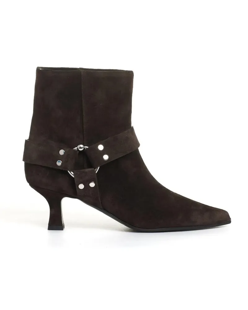 3JUIN Stiefel Brown Suede Ankle Boot With 55 Mm Heel And Metal R schwarz Schwarz