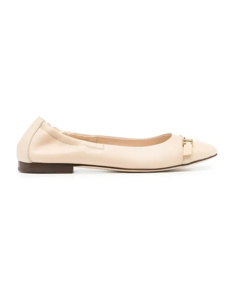 TOD'S T Logo Strap Leather Ballerinas beige Beige