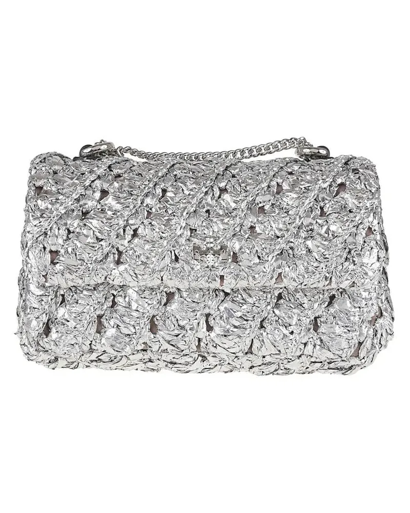 Tory Burch Hobo Bags Woven Metallic Finish Shoulder Bag silberfarben Silber