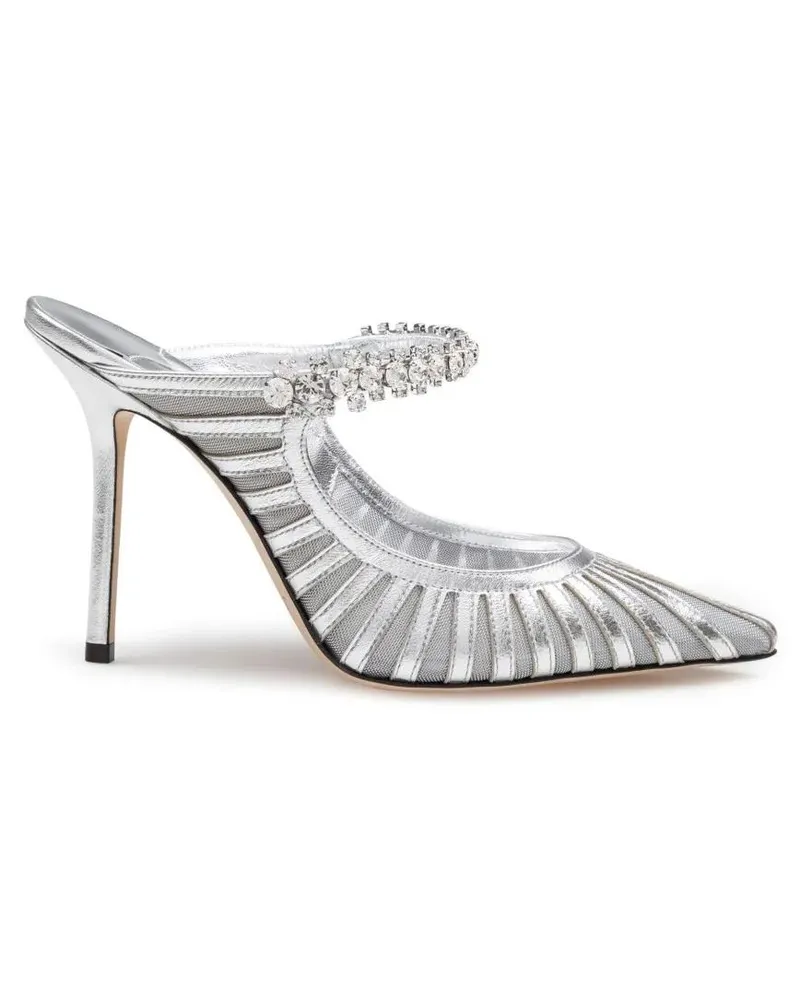 Jimmy Choo Slipper & Pantoletten Pointed-Toe Silver Mules With Jeweled Instep Strap weiß Weiß