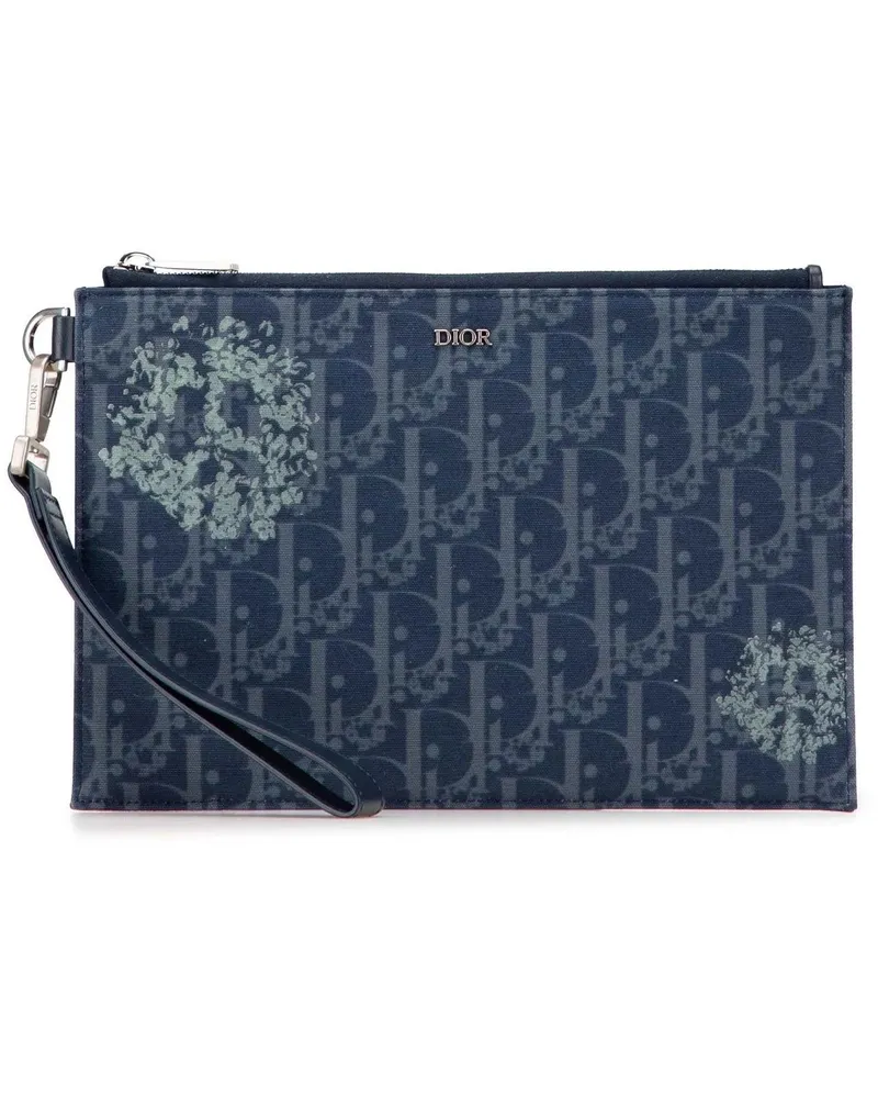 Dior Clutches Oblique Denim Tears A5 Flat Pouch blau Blau