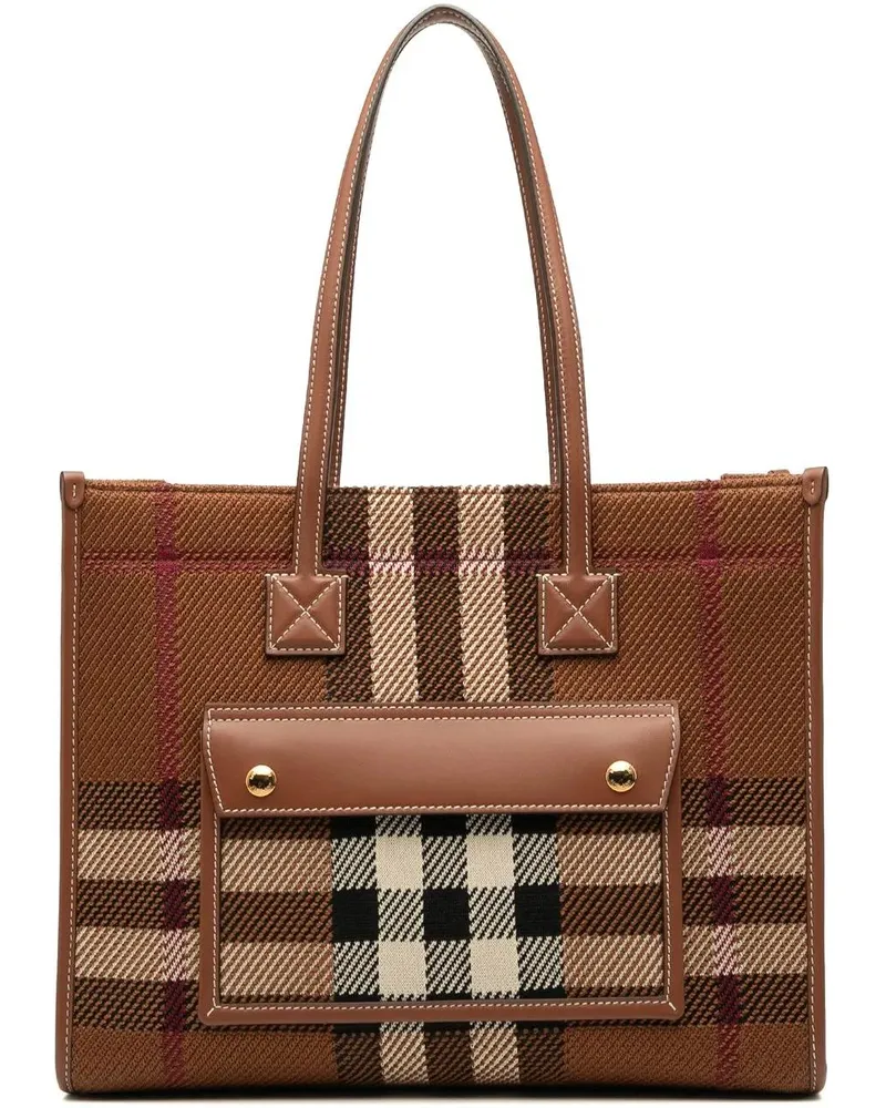 Burberry Shopper Small Mega Check Canvas Freya Tote braun Braun