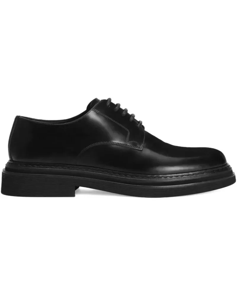 Dolce & Gabbana Polished Black Leather Lace-Up Shoes schwarz Schwarz