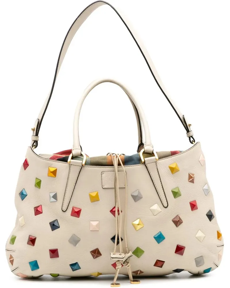 Fendi Hobo Bags Medium Studded Leather B Fab Drawstring Tote weiß Weiß