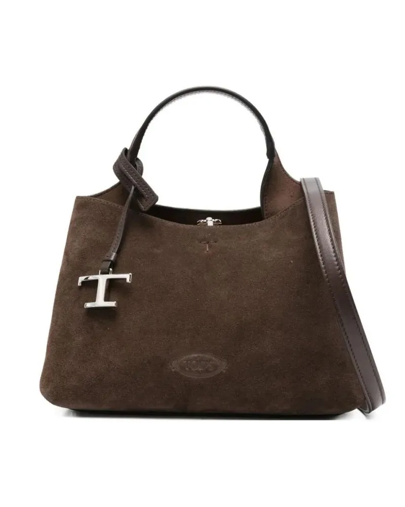 TOD'S Crossbody Bags Structured Suede Handbag With Metallic Logo Charm braun Braun
