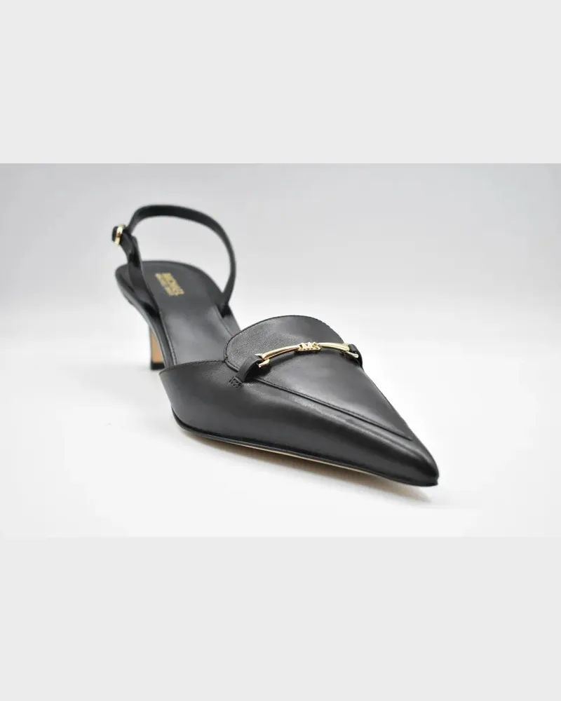 Michael Kors Hohe Schuhe Pointed Toe Pumps With Ankle Strap And Gold Accent schwarz Schwarz