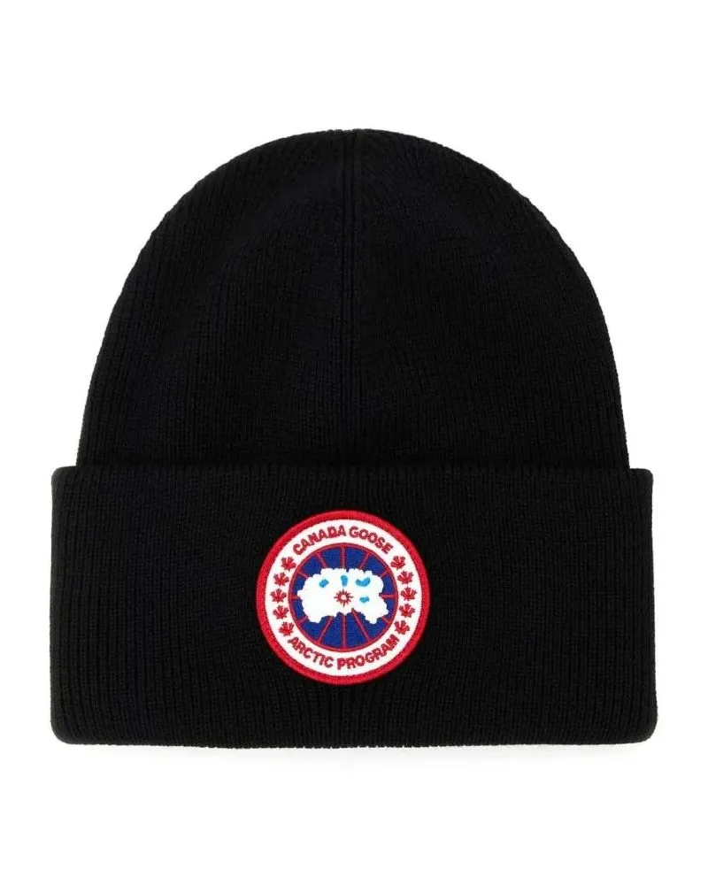 Canada Goose Caps & Mützen Black Knit Beanie Hat With Embroidered Logo schwarz Schwarz