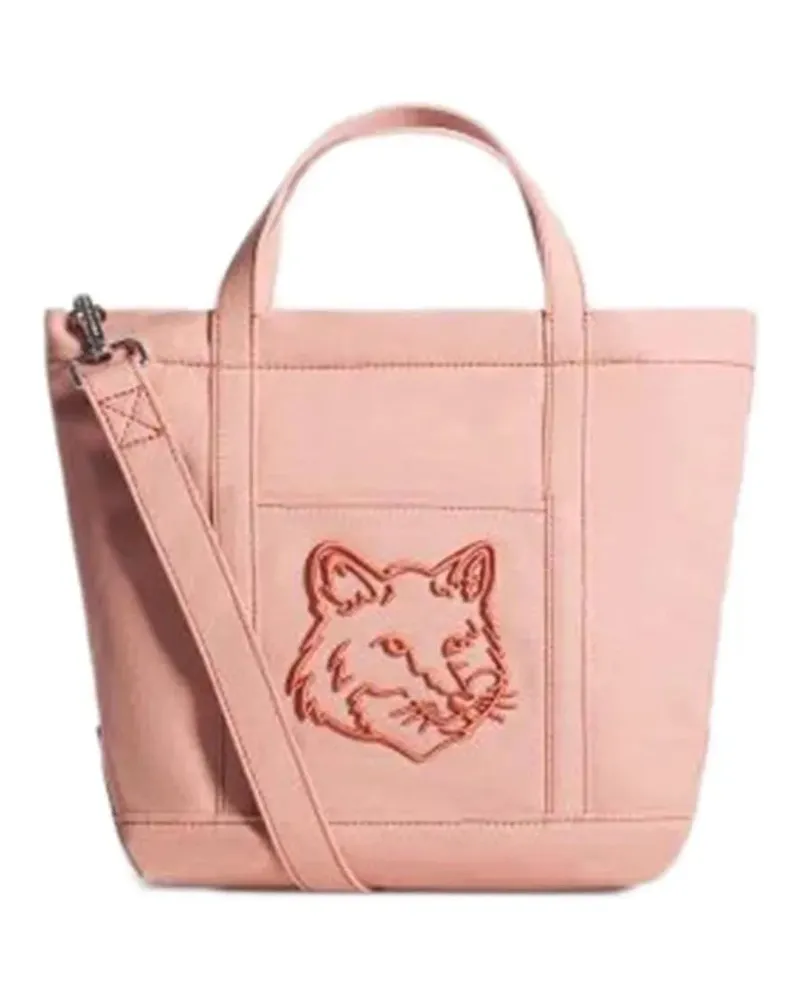 Kitsuné Shopper & Totes Embroidered Fox Motif Cotton Handbag pink Rosa