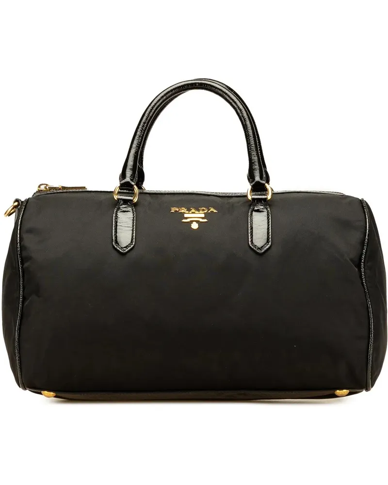 Prada Crossbody Bags Vernice Trimmed Tessuto Boston Bag schwarz Schwarz