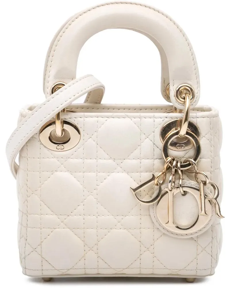 Dior Hobo Bags Micro Lambskin Cannage Lady Dior weiß Weiß