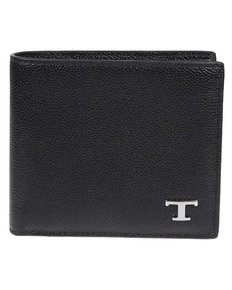 TOD'S Portemonnaies Pebble Grain Leather Bi-Fold Wallet With Silver-To schwarz Schwarz