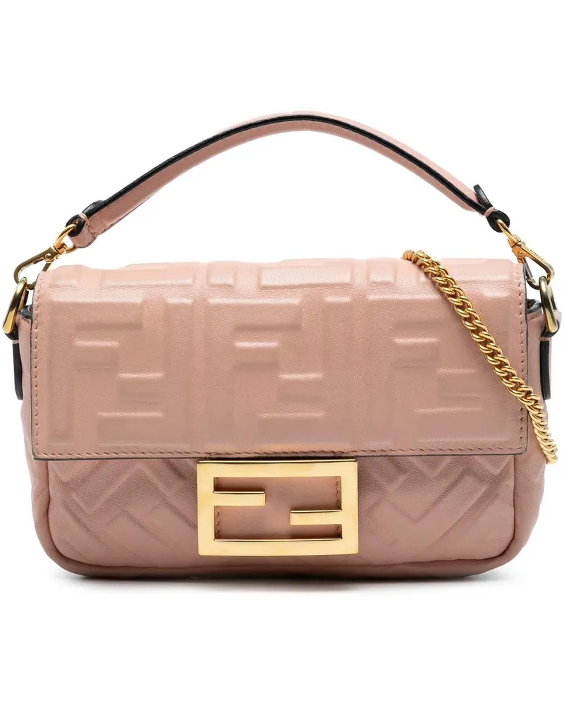 Fendi Hobo Bags Mini Zucca Embossed Leather Baguette Satchel rosa Gold
