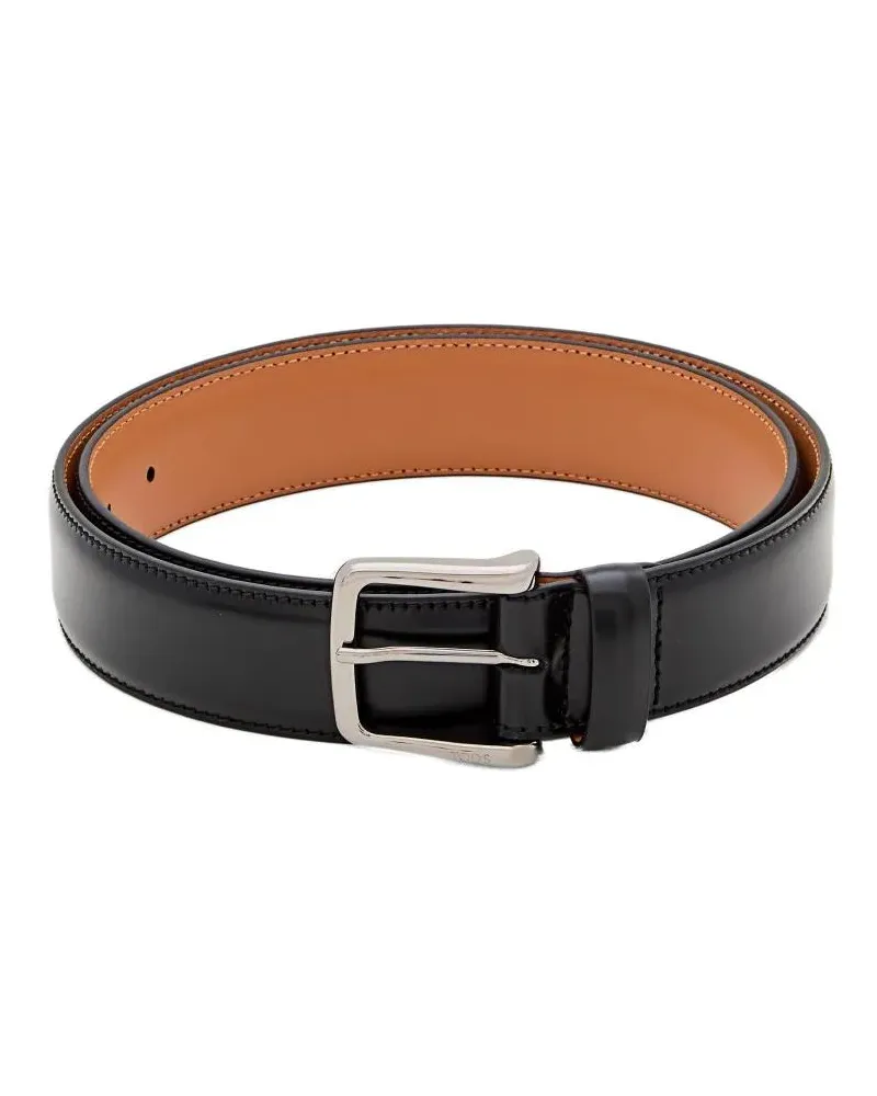 TOD'S Gürtel Polished Leather Belt With Nickel-Plated Metal Buc schwarz Schwarz
