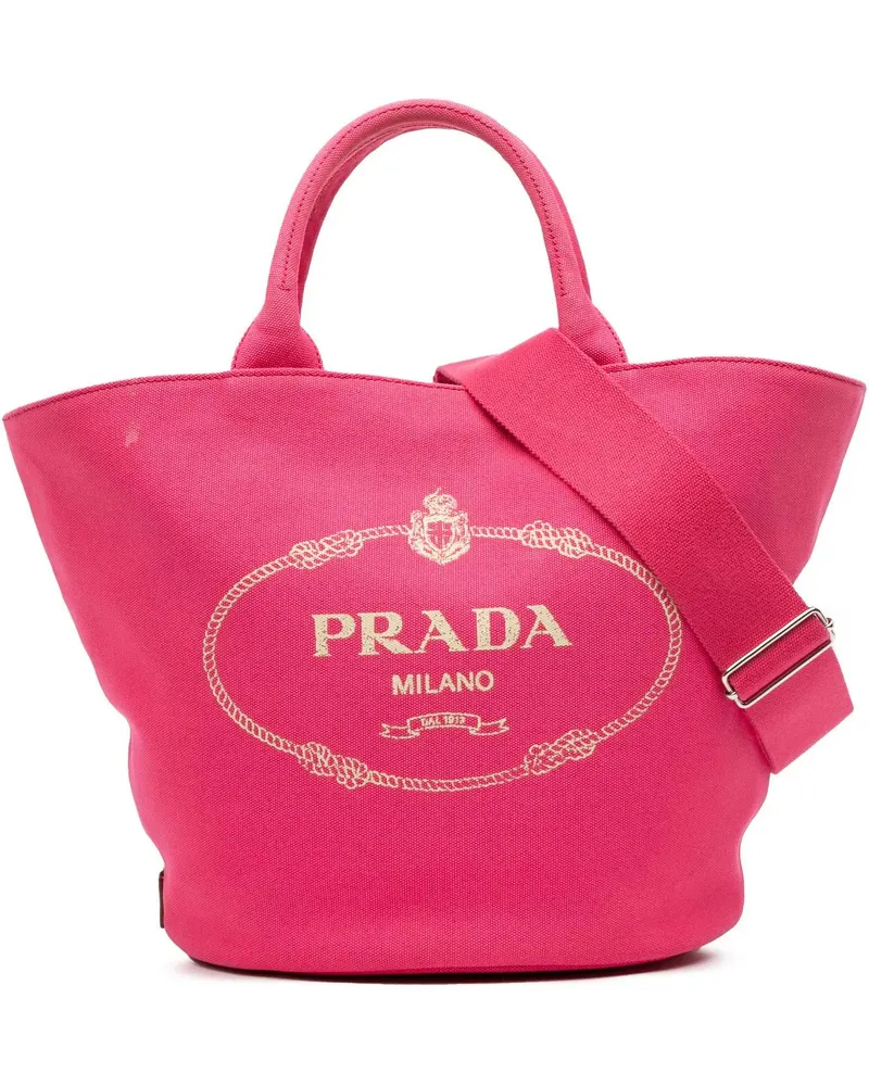 Prada Shopper Medium Canvas Canapa Logo Convertible Shopping Tot rosa Gold