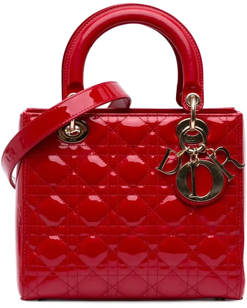 Dior Hobo Bags 2018 Medium Patent Cannage Lady Dior rot Rot