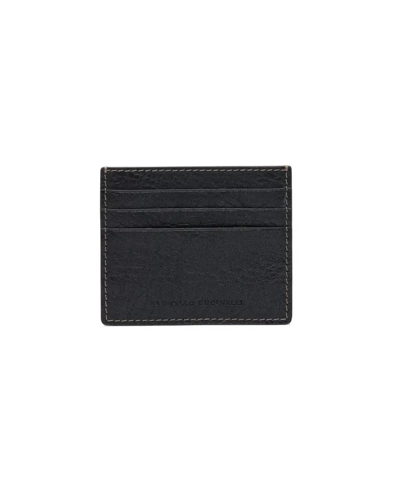 Brunello Cucinelli Portemonnaies Black Leather Wallet With Textured Finish schwarz Schwarz