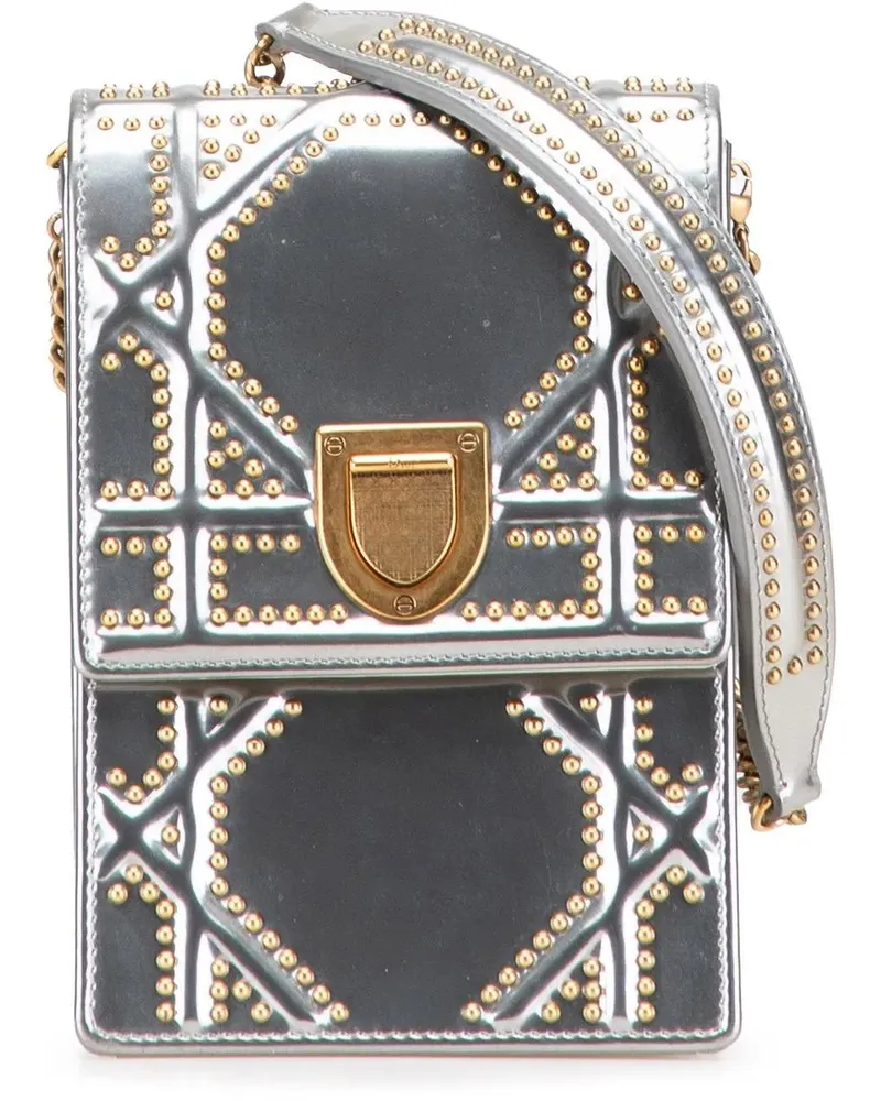 Dior Hobo Bags Metallic Studded Calfskin Vertical Diorama silberfarben Silber