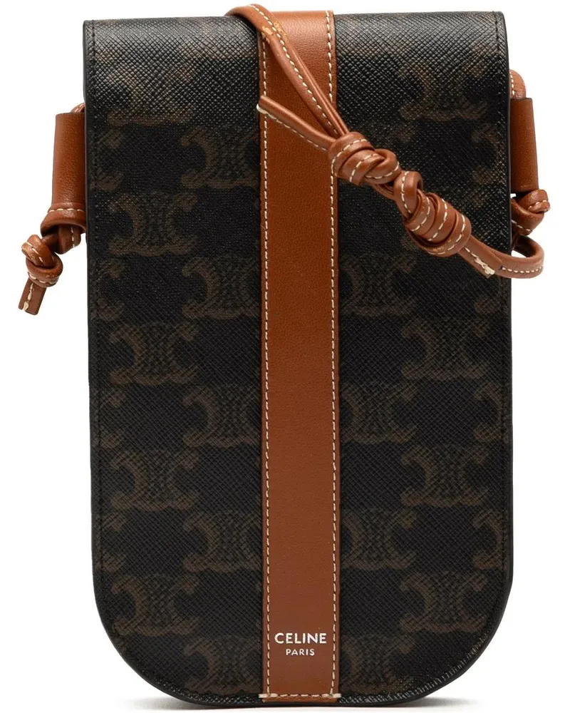 Celine Hobo Bags Triomphe Coated Canvas Phone Pouch Flap Crossbody braun Braun