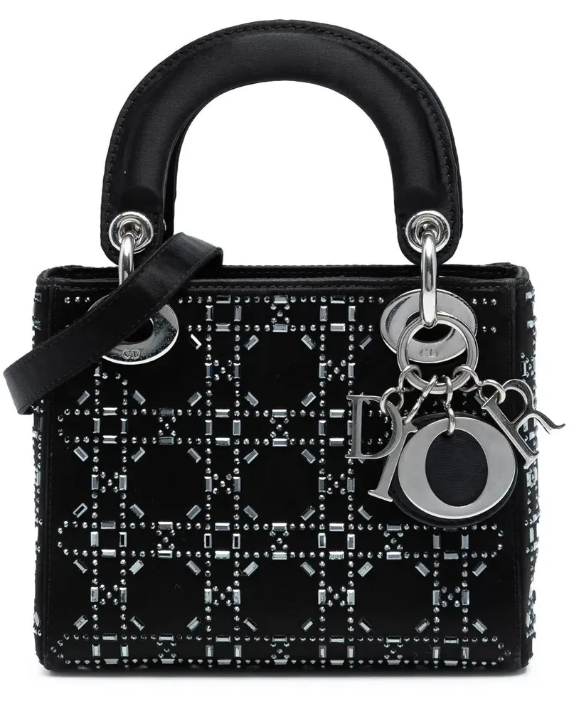 Dior Hobo Bags Mini Satin Cannage Strass Crystal Embellished Lady schwarz Schwarz
