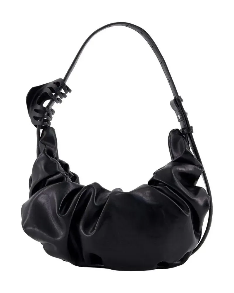 Diesel Hobo Bags Ruched Design Shoulder Bag With Adjustable Strap schwarz Schwarz
