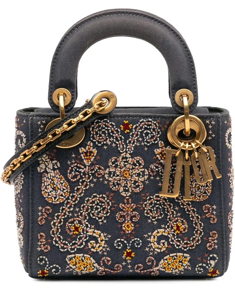 Dior Hobo Bags Mini Denim Embroidered Lady Dior blau Blau