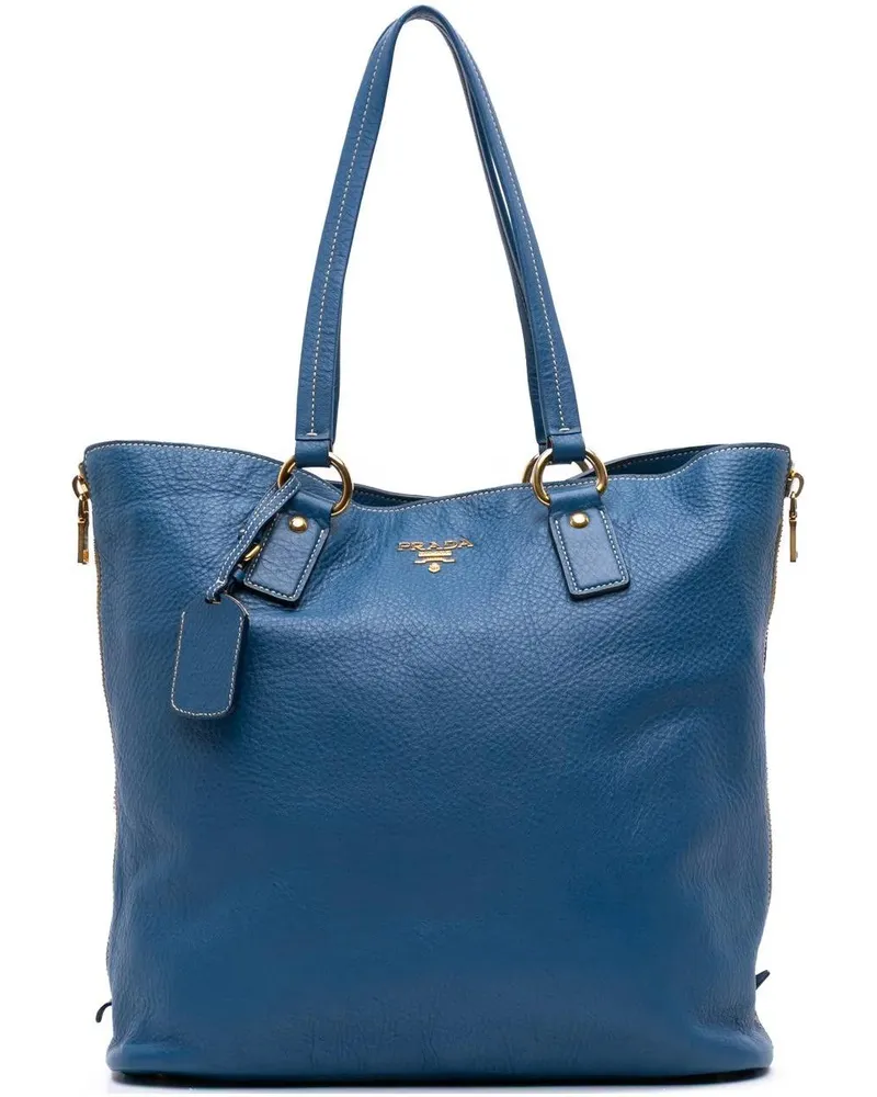 Prada Shopper Vitello Daino Side Zip Shopper Tote blau Blau