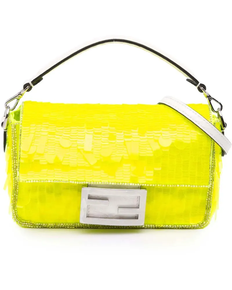 Fendi Hobo Bags Mini Transparent Paillettes Elaphe Baguette Satche gelb Gelb