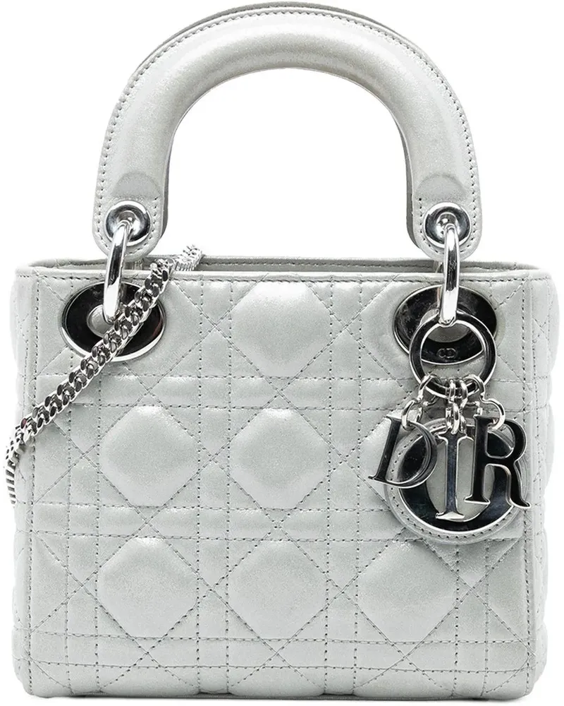 Dior Hobo Bags Mini Iridescent Lambskin Cannage Lady Dior silberfarben Silber